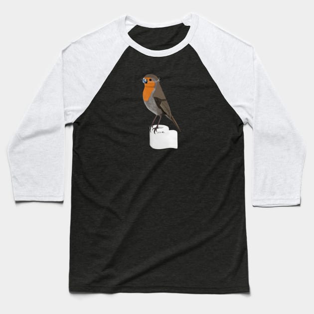 Robin Bird Illustration with Face Mask on Toilet Paper Baseball T-Shirt by jzbirds